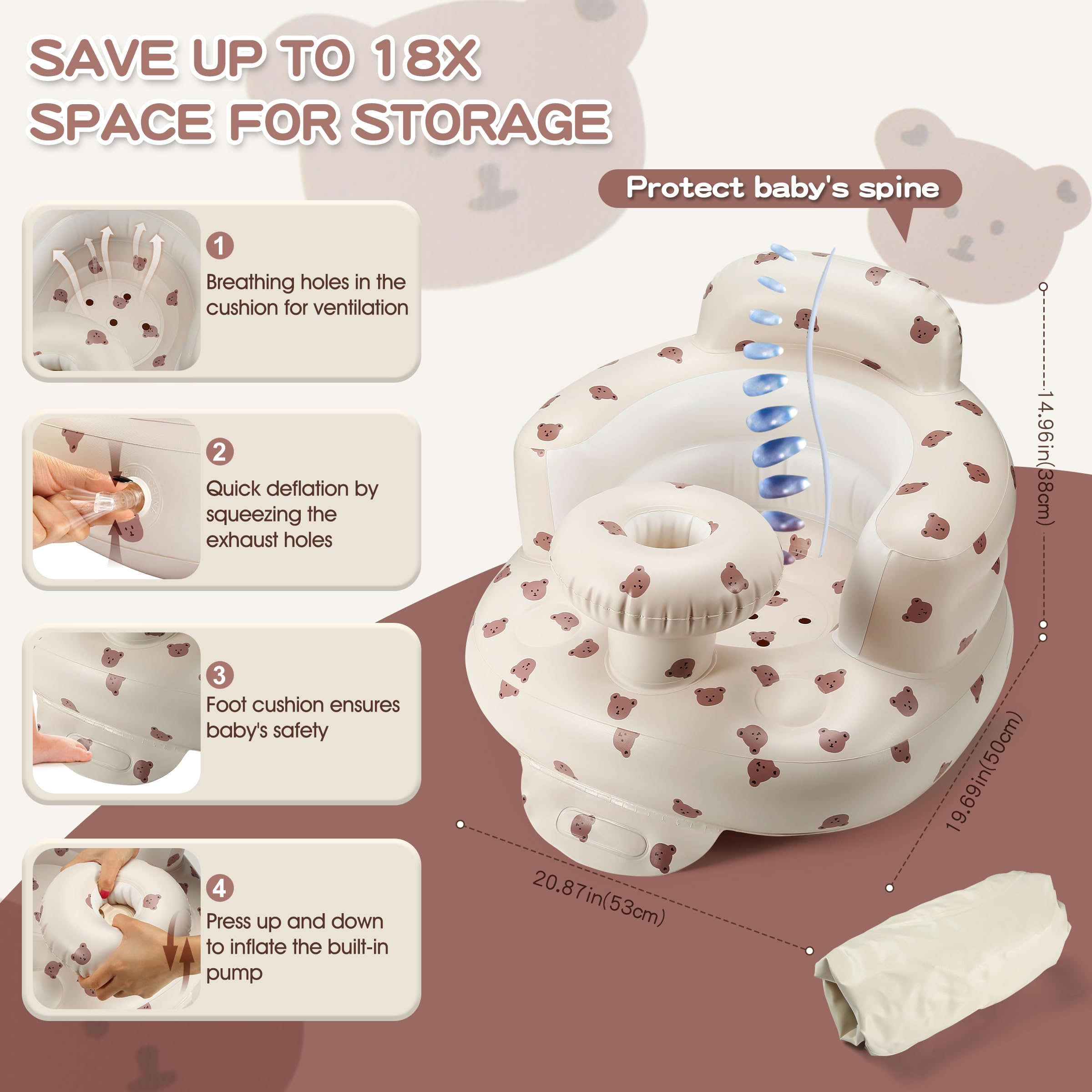 Jikasho inflatable baby seat lets babies learn to sit anywhere.