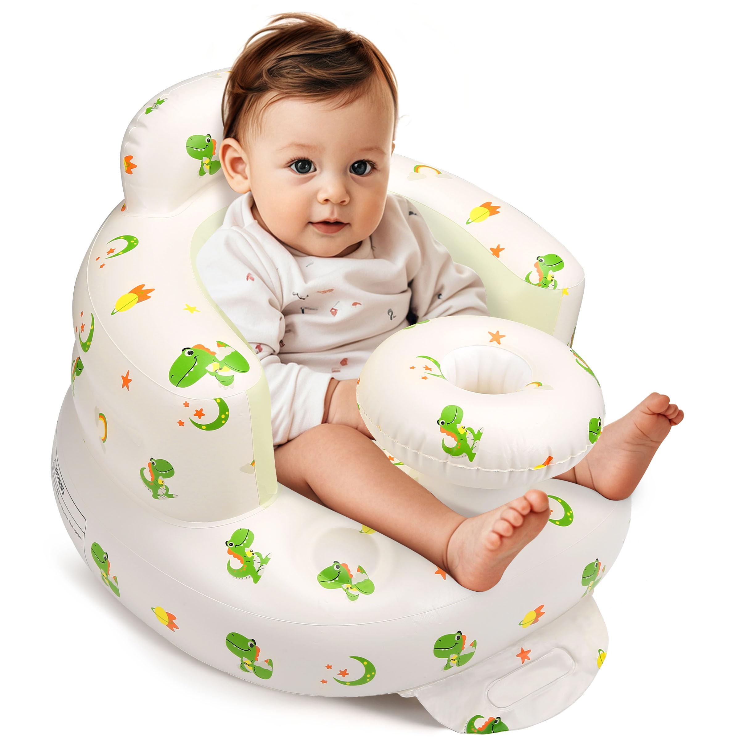Jikasho inflatable baby seat with ergonomic backrest supports head and posture