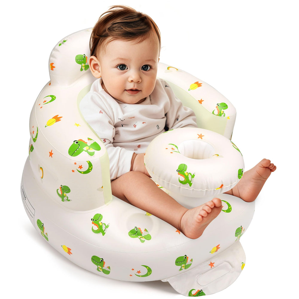 Jikasho inflatable baby seat with ergonomic backrest supports head and posture