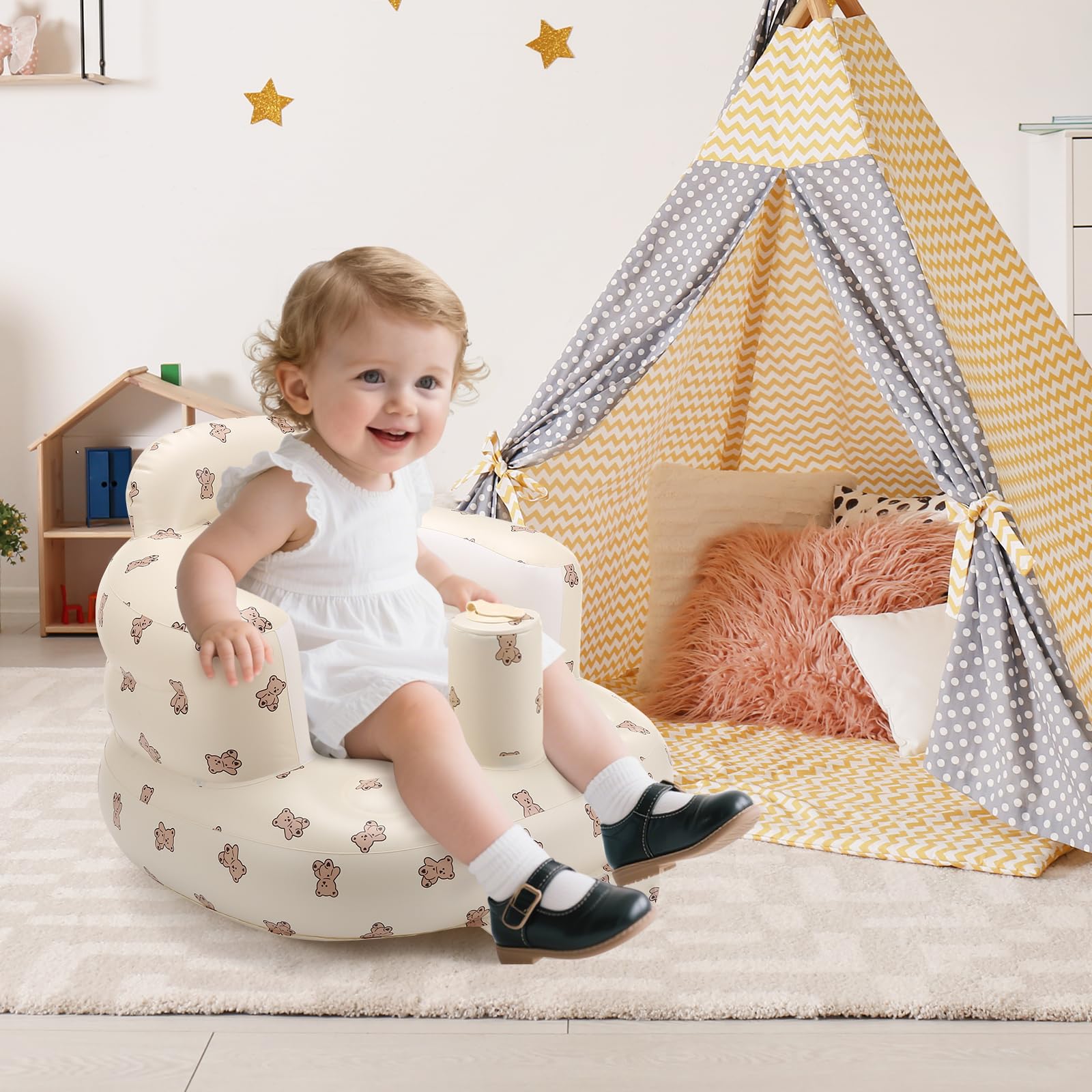 Jikasho inflatable baby seat ergonomic ring backrest provides added support