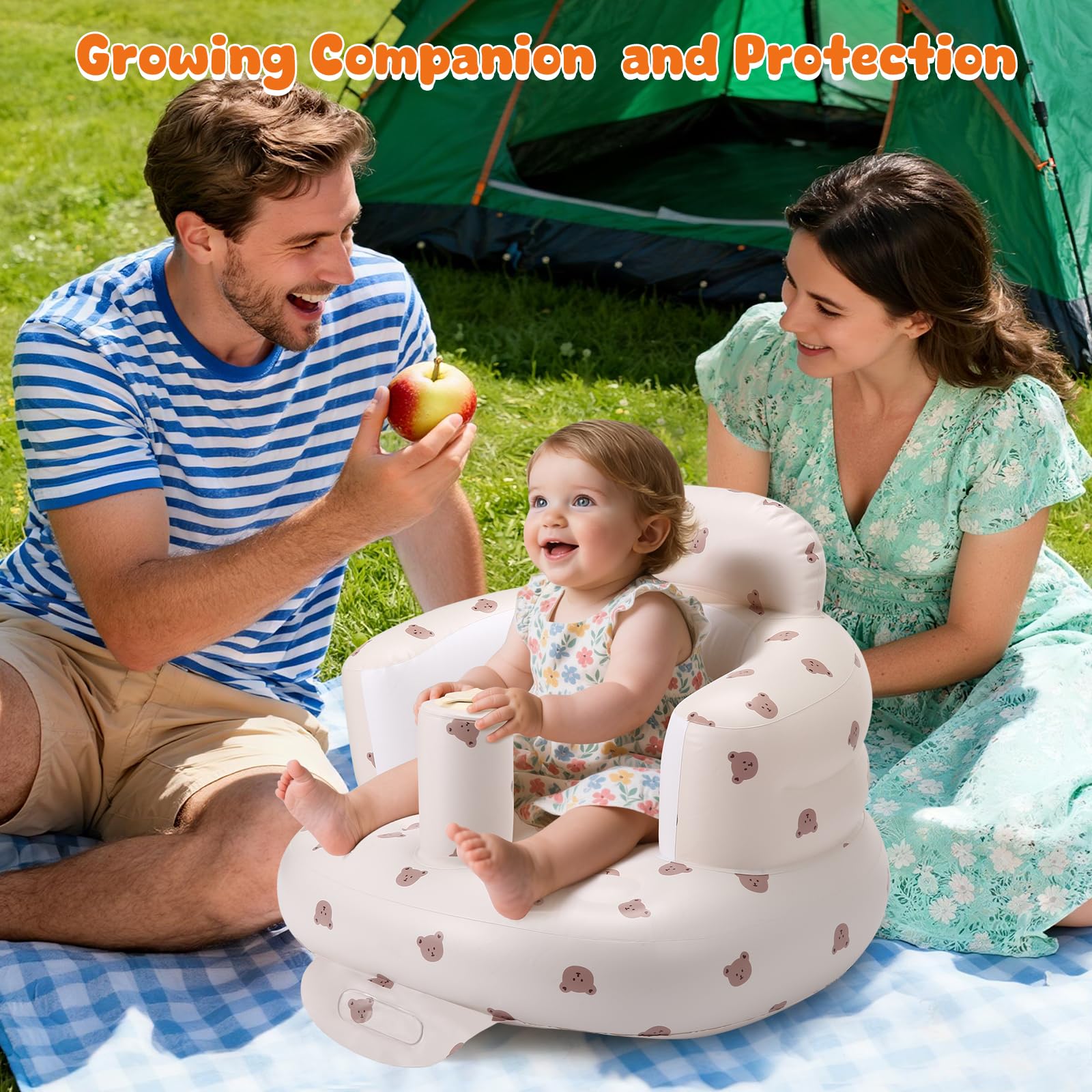 Jikasho inflatable baby seat folded-storage compact for travel and easy packing.