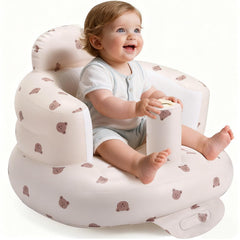 Jikasho inflatable baby seat front view showing ergonomic support and learning-ready design.