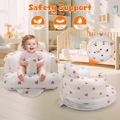Jikasho inflatable baby seat in-use feeding scene promoting comfortable seating.