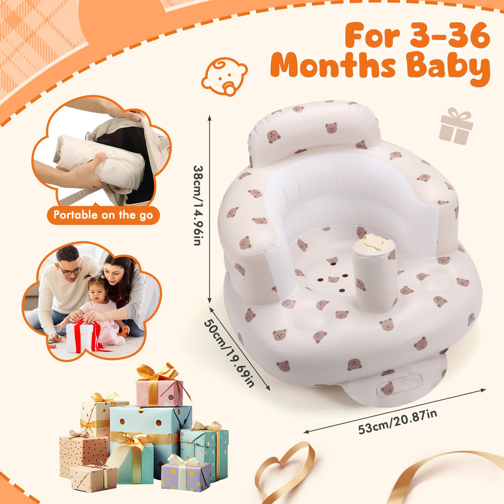 Jikasho inflatable baby seat inflation-pump action for quick setup.