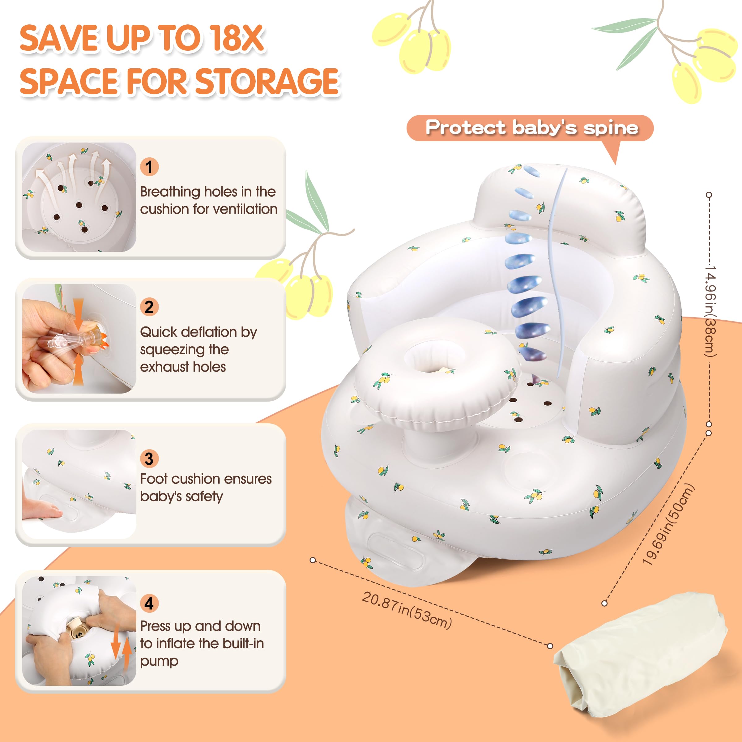 Jikasho inflatable baby seat promoting portable use for travel and home.