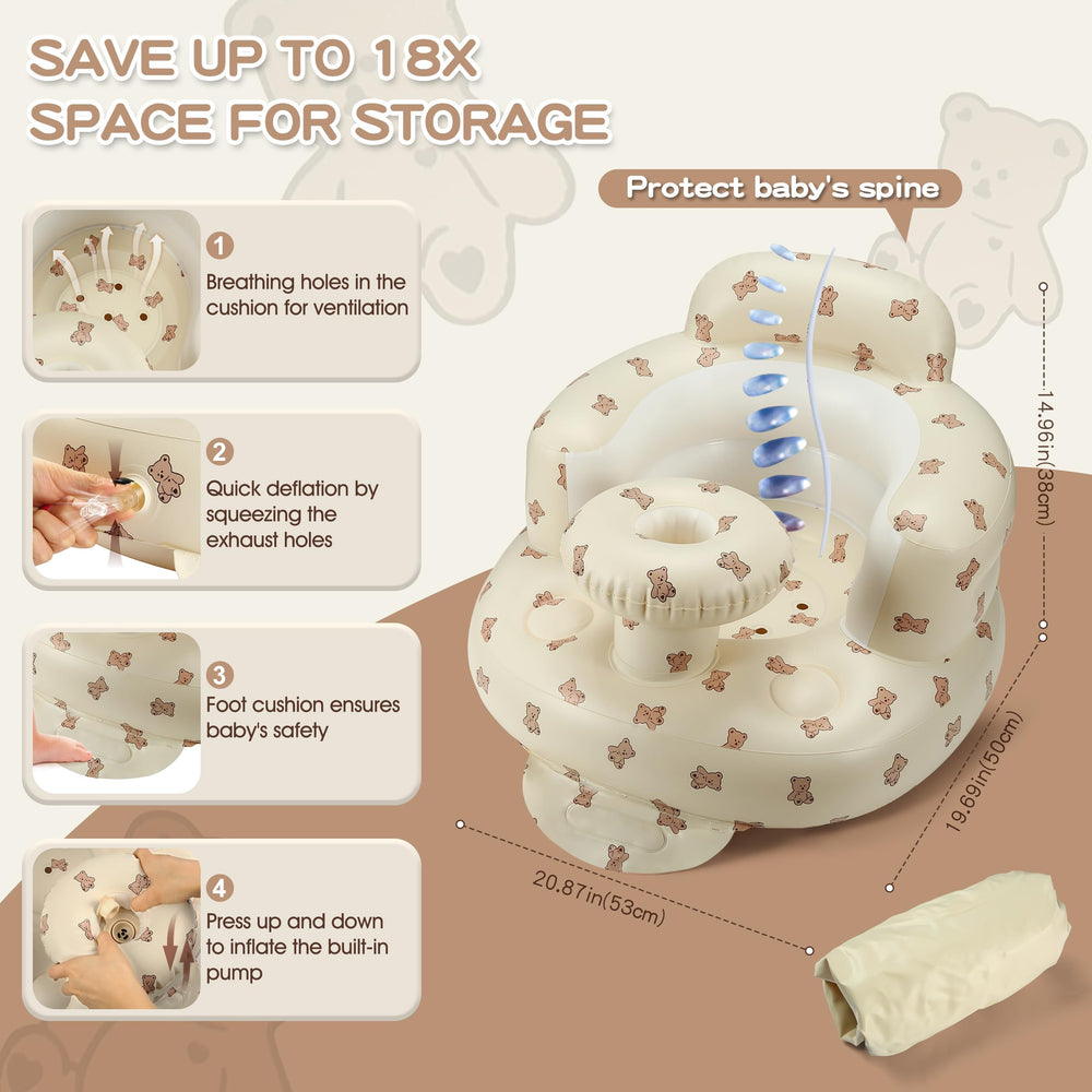 Jikasho inflatable baby seat use scenarios at home, beach, and travel