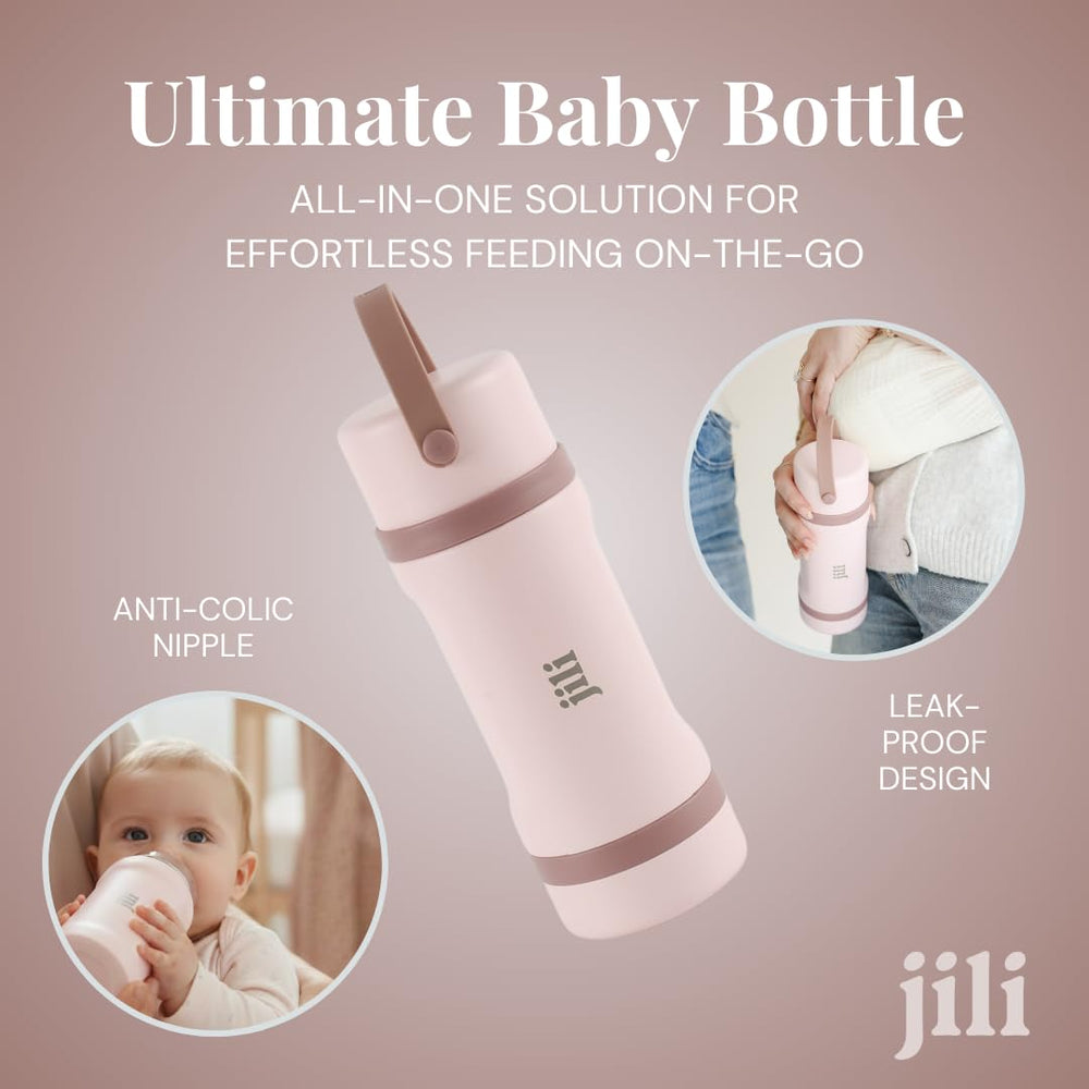 Jili bottle with formula container helps quick, mess-free pre-measured feeds.