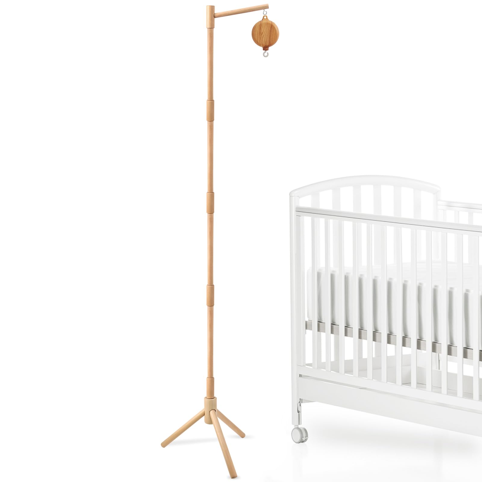 JILPAK floor-standing crib mobile arm, 65 inches, versatile for crib, bed or playpen.