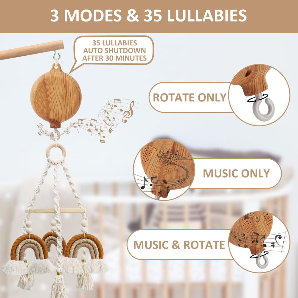 Easy, tool-free assembly of the wooden crib mobile arm by JILPAK.