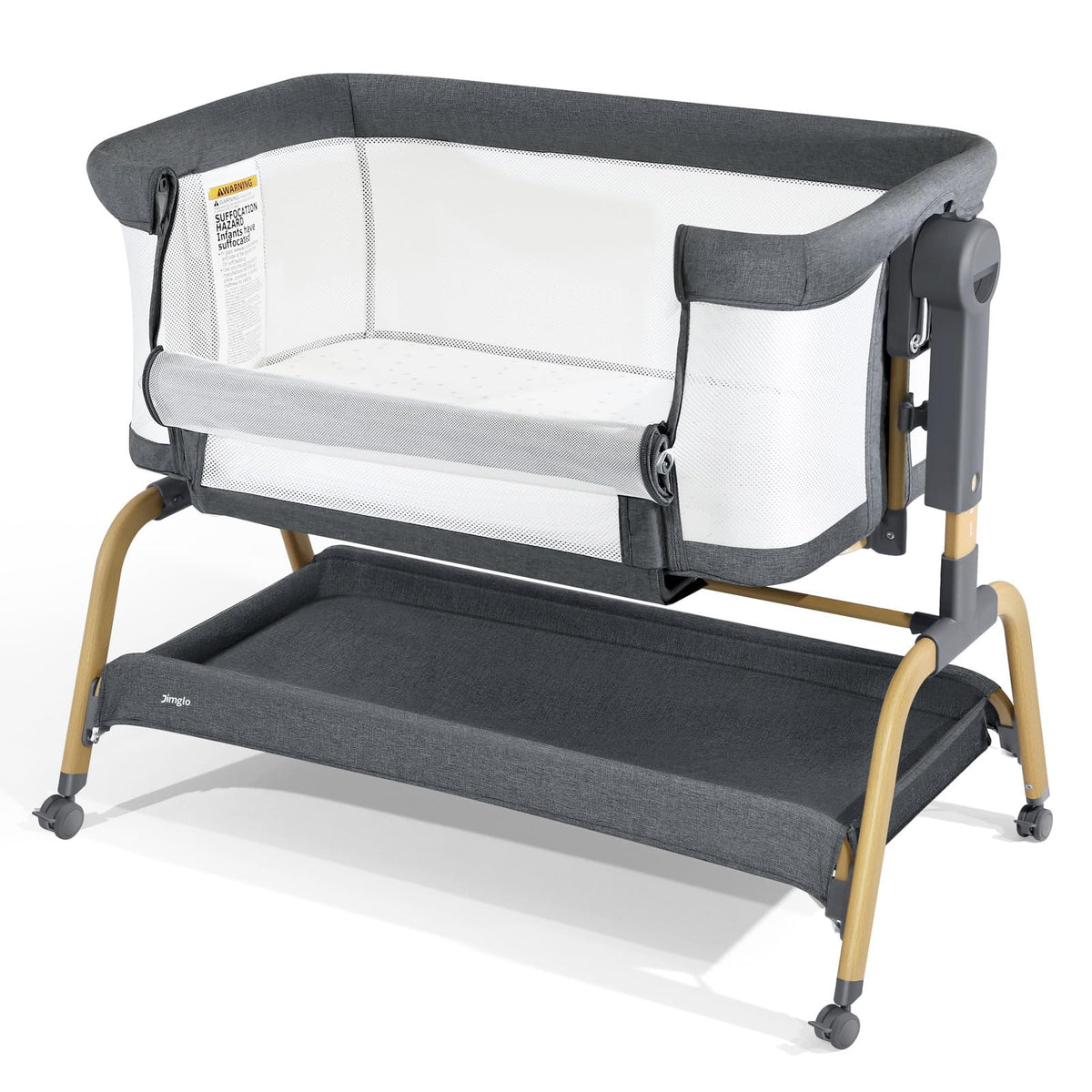 Jimglo 3-in-1 bassinet standalone mode for safe sleep.