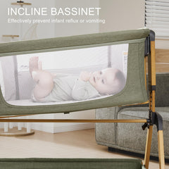 Jimglo rocking bassinet demonstrates gentle side-to-side motion for soothing moments