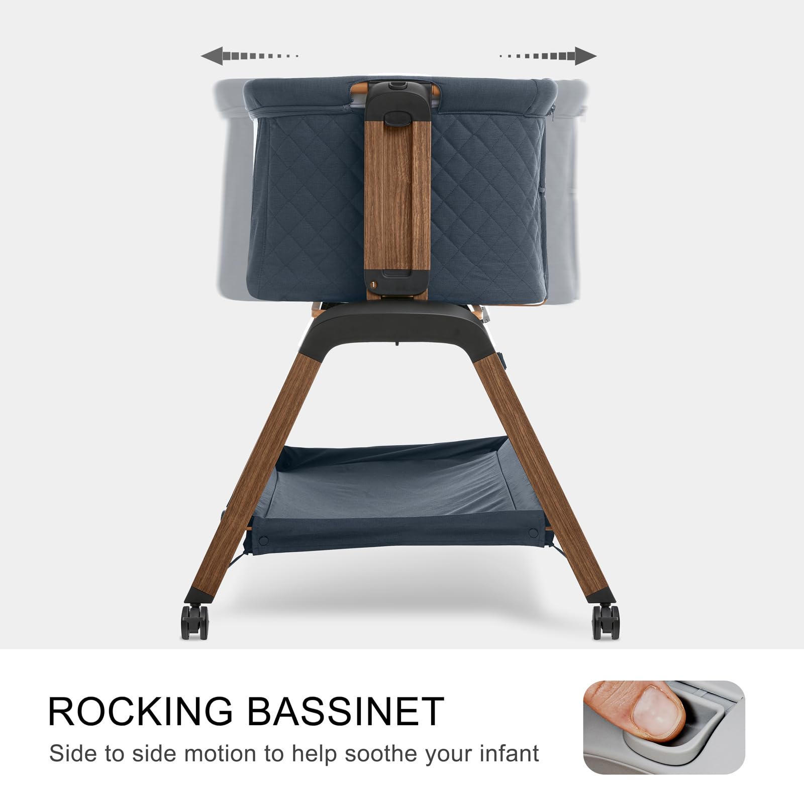 Jimglo rocking bassinet motion helps soothe baby with gentle side-to-side sway.