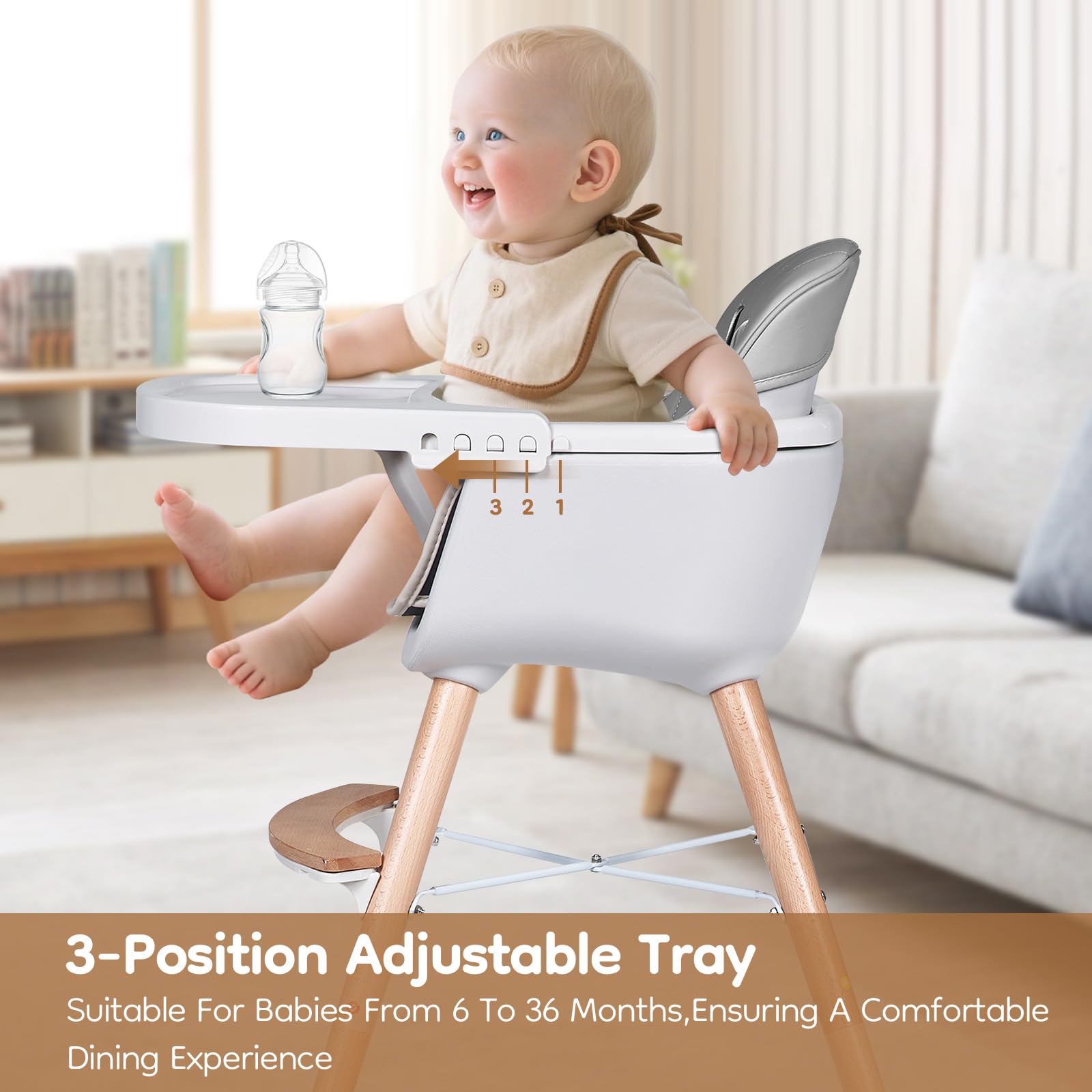 jincheng 3-position tray adjusts reach and makes feeding easier.