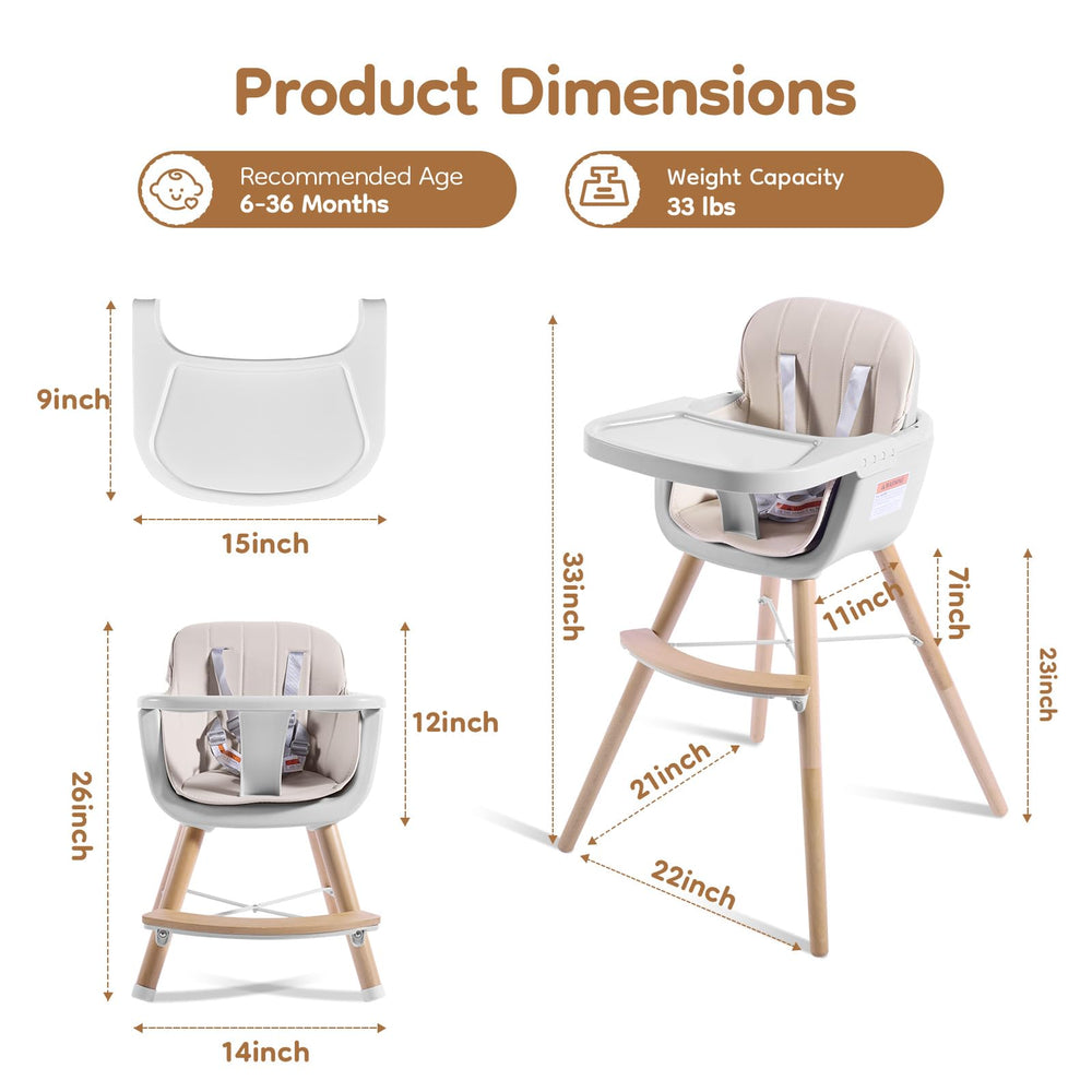 Jincheng high chair with 5-point harness ensuring secure seating during meals.