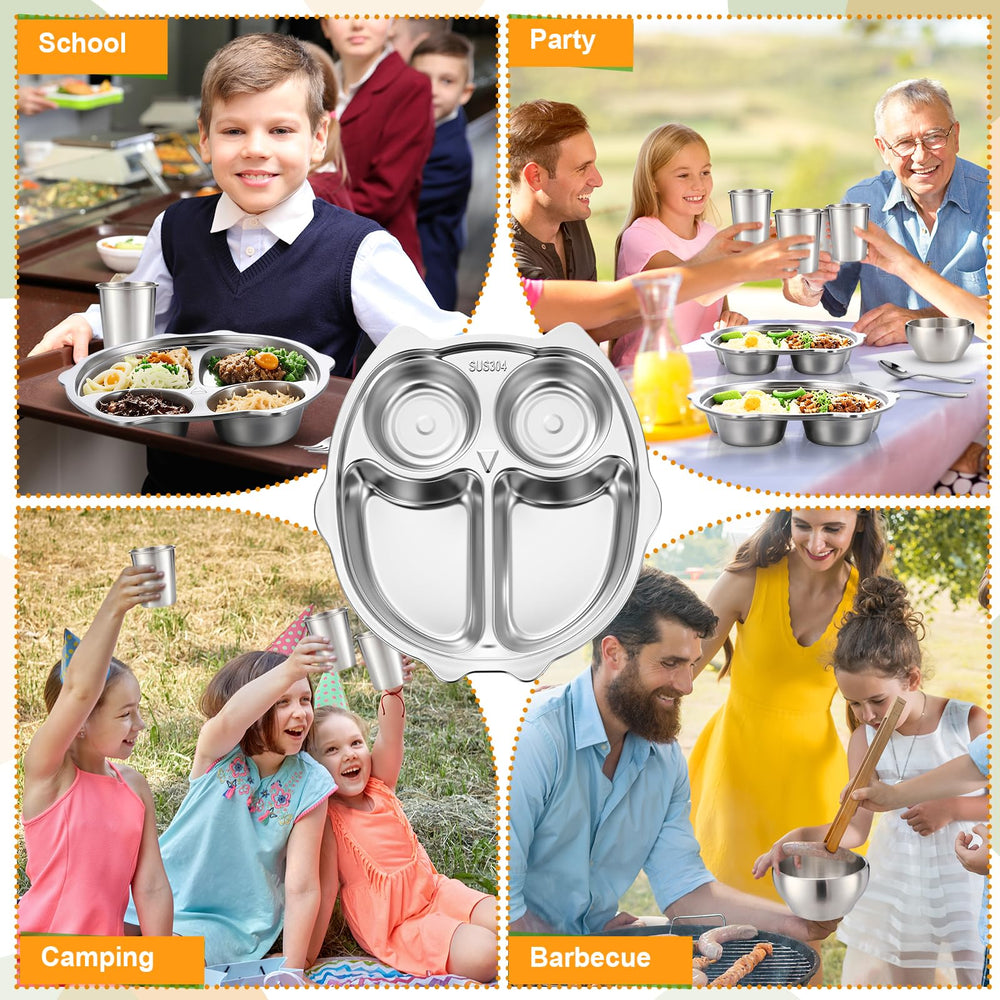 Jinei kids stainless dinnerware set, ideal for daily meals and picnics.