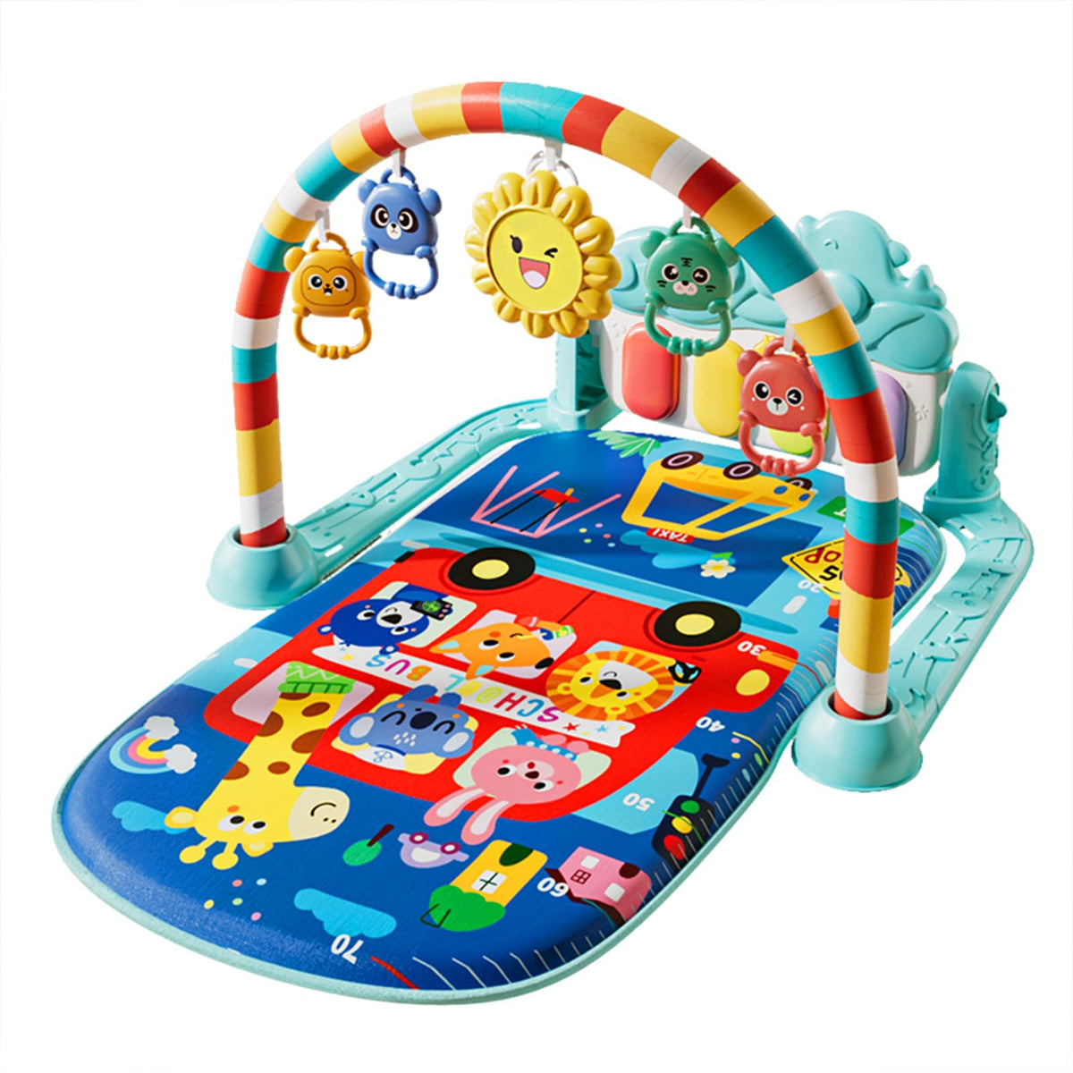 JING SHOW BUSSINESS baby play mat on a clean floor, soft surface for gentle play and tummy time.