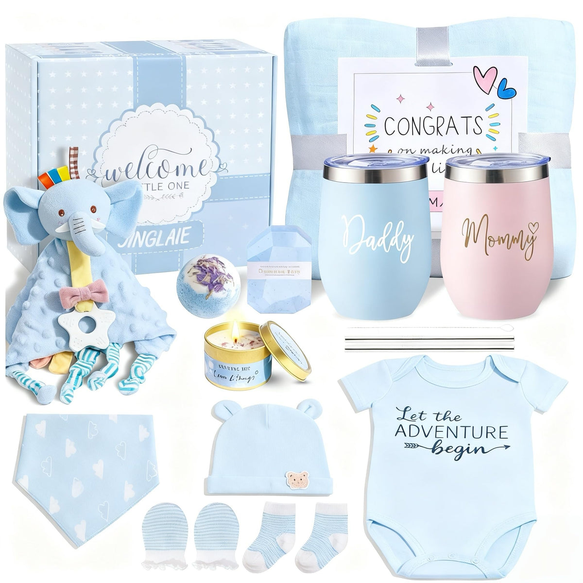 JINGLAIE new mom gift basket, curated essentials for welcoming a baby.
