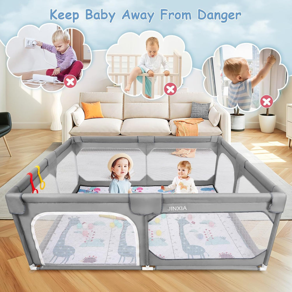360-degree breathable mesh on JINXIA playpen for clear visibility during play