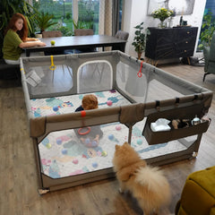 JINXIA playpen interior space illustrating room for toys and crawlers