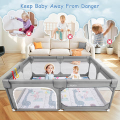 JINXIA baby playpen mesh view highlighting 360° visibility