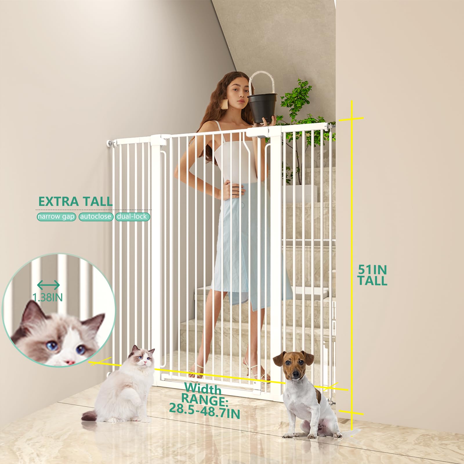 Jiprlak 51-inch cat gate side view showing sturdy construction