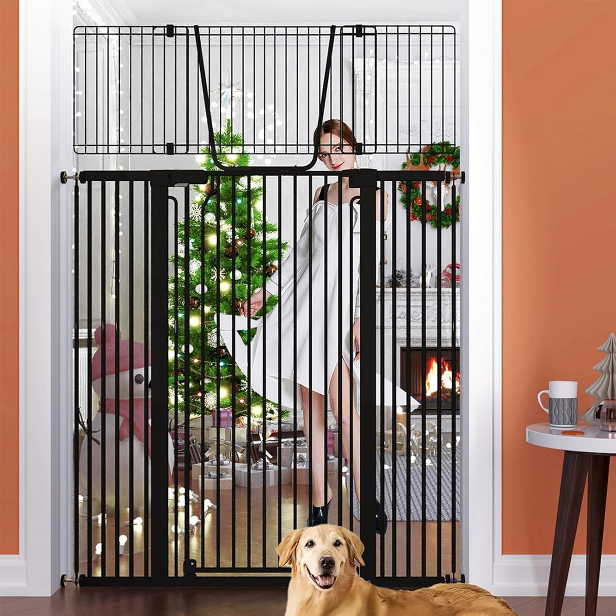 Jiprlak51 extra tall cat gate doorway keeps pets secure and prevents climbing.