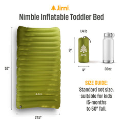 Jirni travel bed folds compactly for easy packing in bags and carry-ons