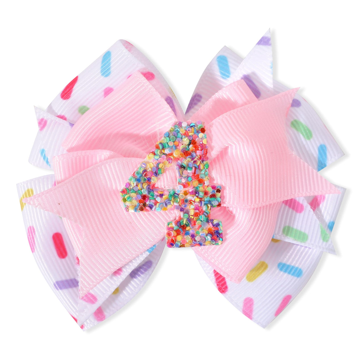 Jissoo Sprinkle Hair Bow clip in pink confetti ice cream theme for 1st birthday
