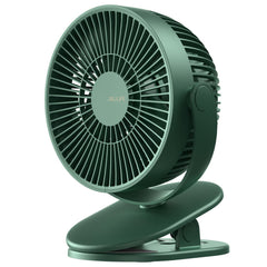 JISULIFE clip-on baby stroller fan secured on a stroller, compact and safe for toddlers.