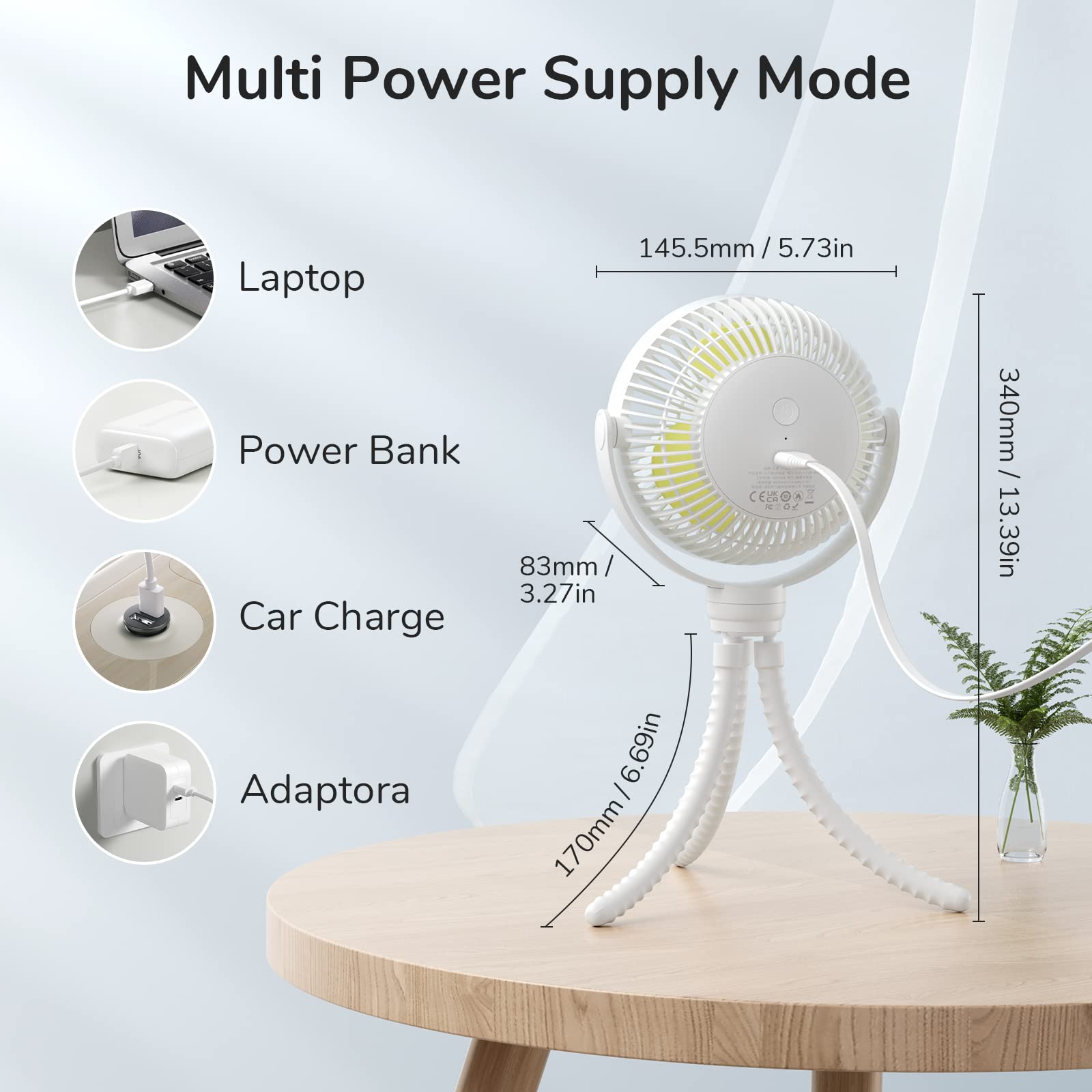 JISULIFE mini stroller fan charging via USB-C for quick recharge.