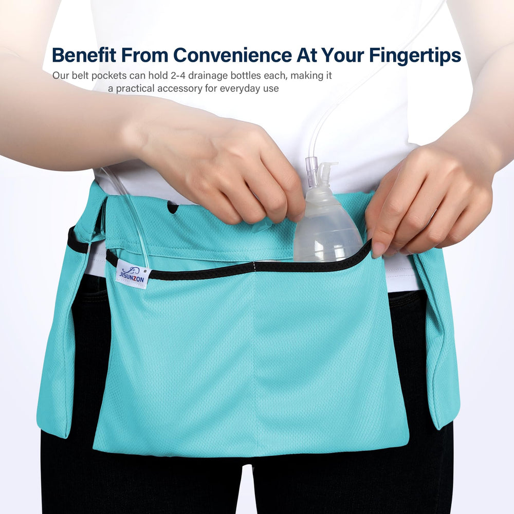 JISUNZON Mastectomy Drainage Pouch blue neck strap secures during activity