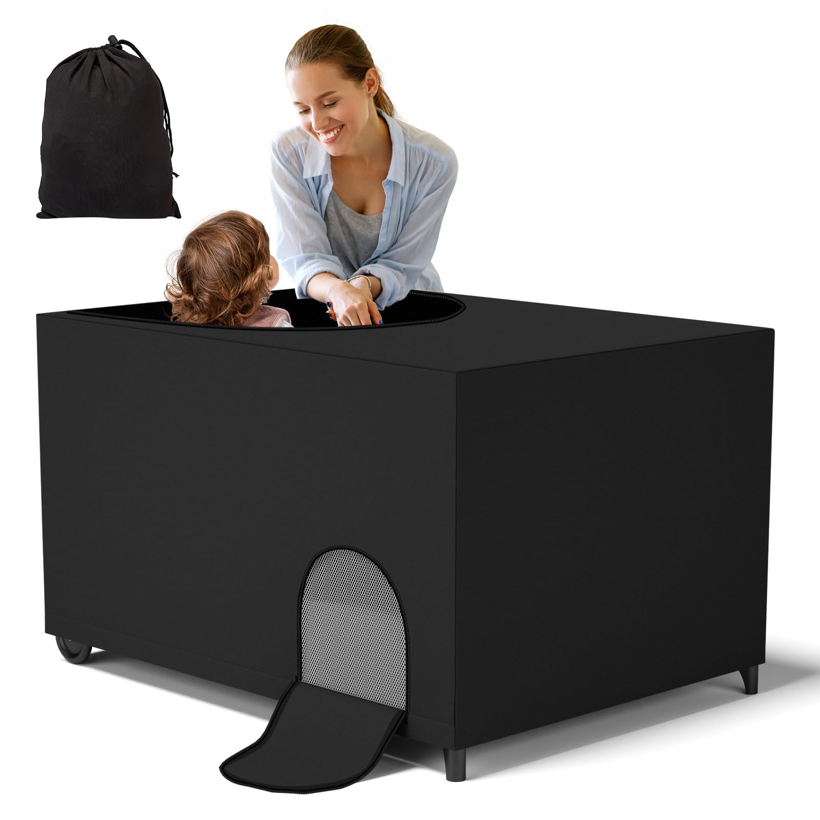 JIUKONG crib blackout cover folded for easy storage and travel.