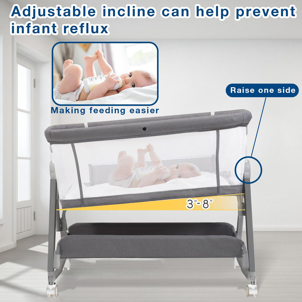 Jixrolyn height-adjustable bassinet to fit beds and sofas.
