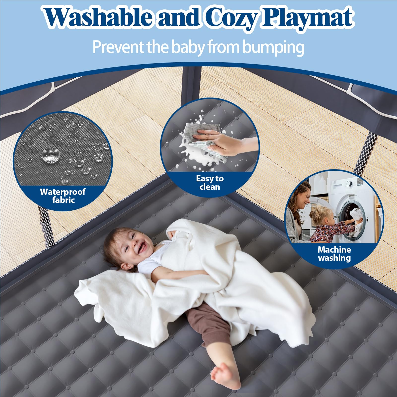 Jixrolyn safety suction cups anchor the playpen for stability.