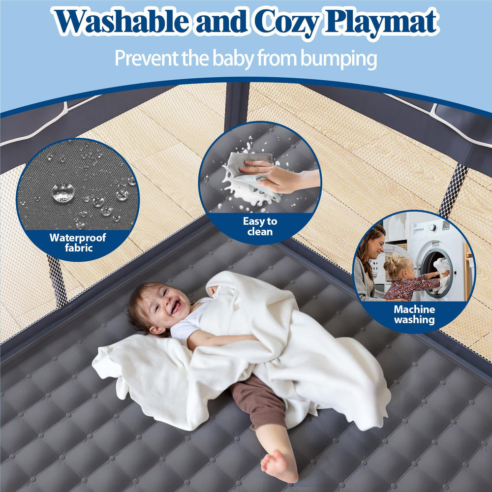 Jixrolyn safety suction cups anchor the playpen for stability.