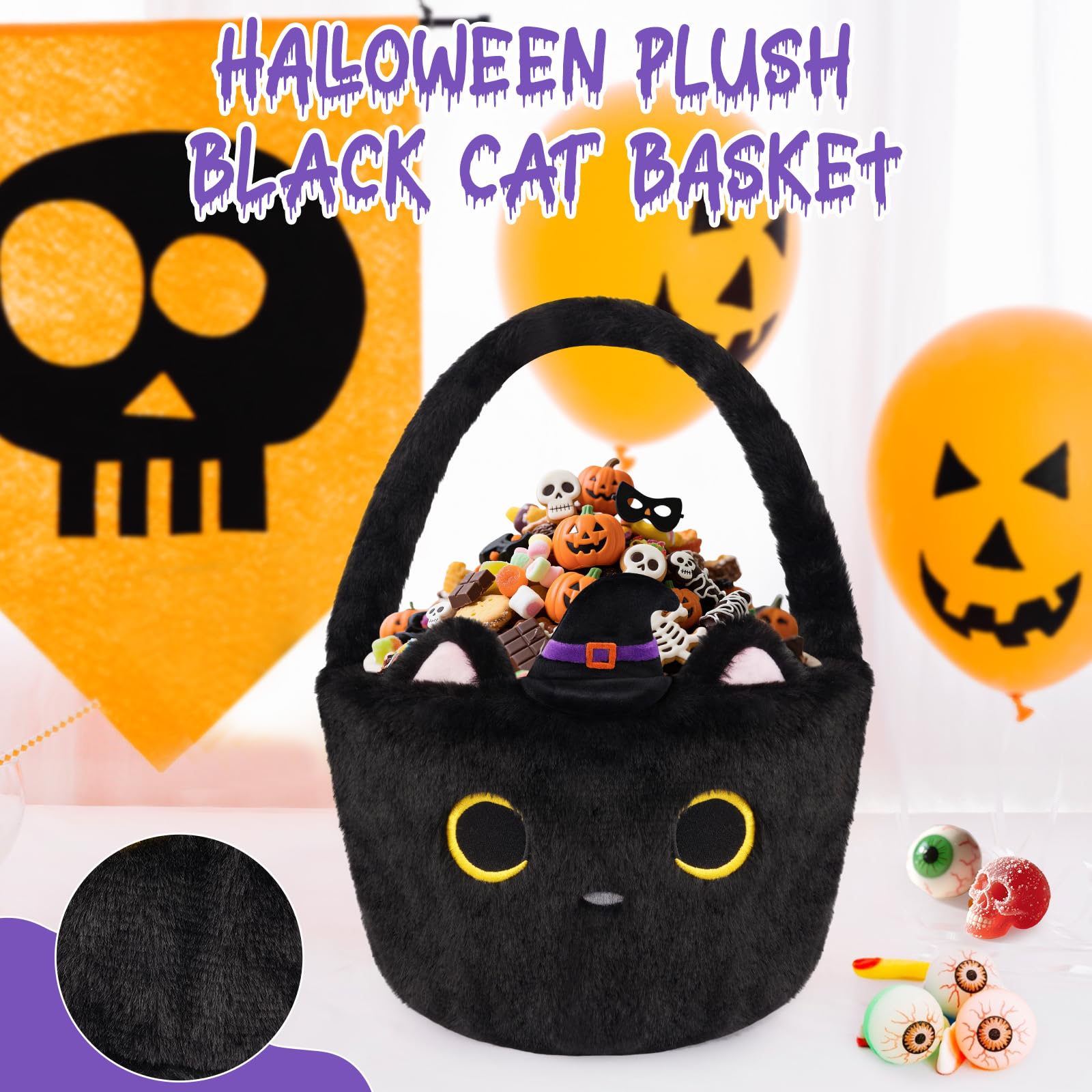 JIZWPOOM Soft plush handle for easy carrying during Halloween.