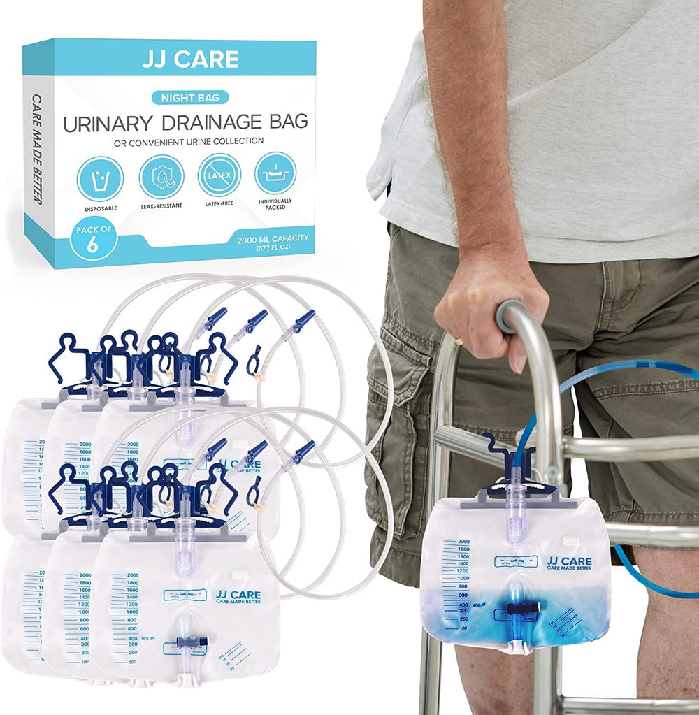 JJ CARE 2000ml urinary drainage bag showing capacity for reliable monitoring.
