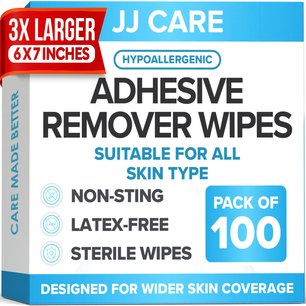 JJ CARE adhesive remover wipes pack offers gentle, sting-free removal for sensitive peri-stoma skin.