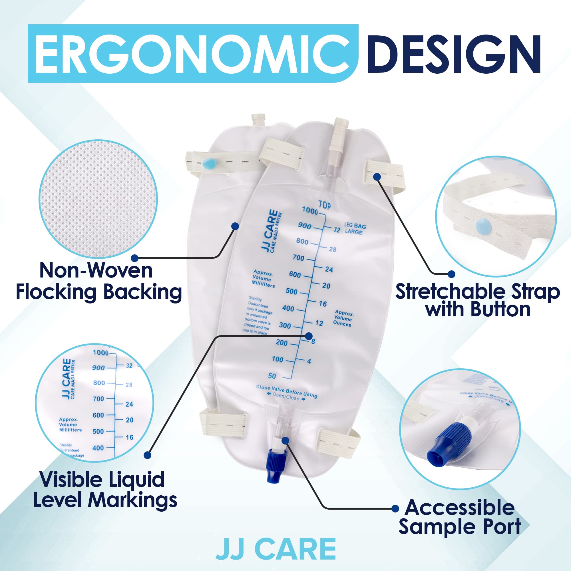 JJ CARE close-up shows graduated scale for quick volume checks