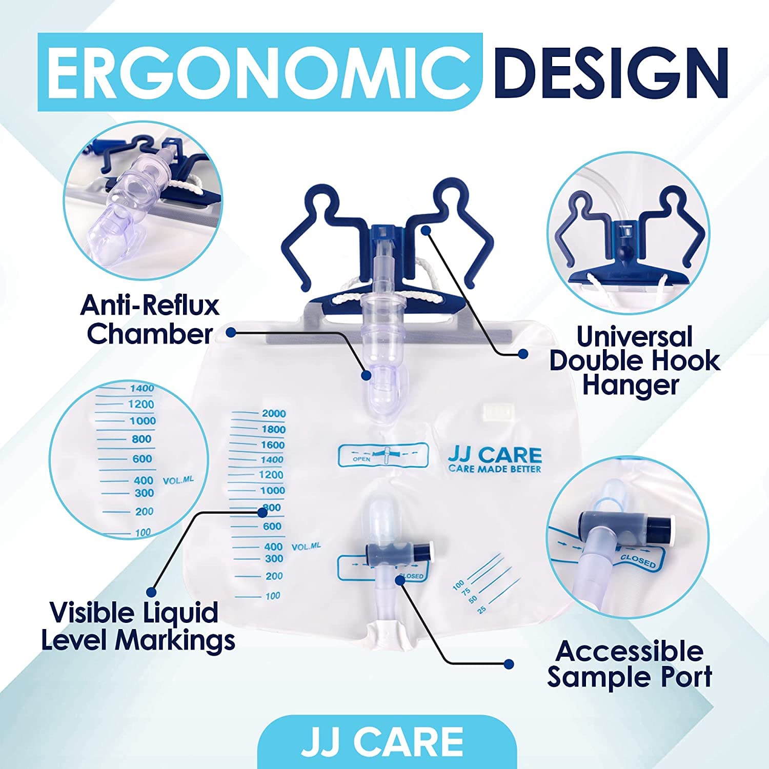 JJ CARE double-hook hanger visible for secure bag attachment.