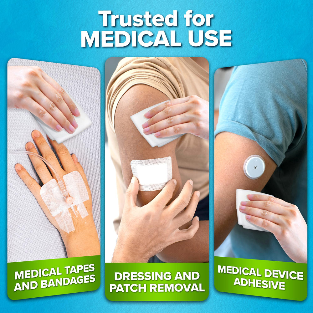 JJ CARE individually packed adhesive remover wipes for on-the-go care.