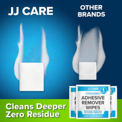 JJ CARE non-greasy adhesive remover wipes leave no oily residue.