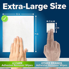 JJ CARE stoma wipe 6x7 large area provides thorough adhesive softening and cleaning.