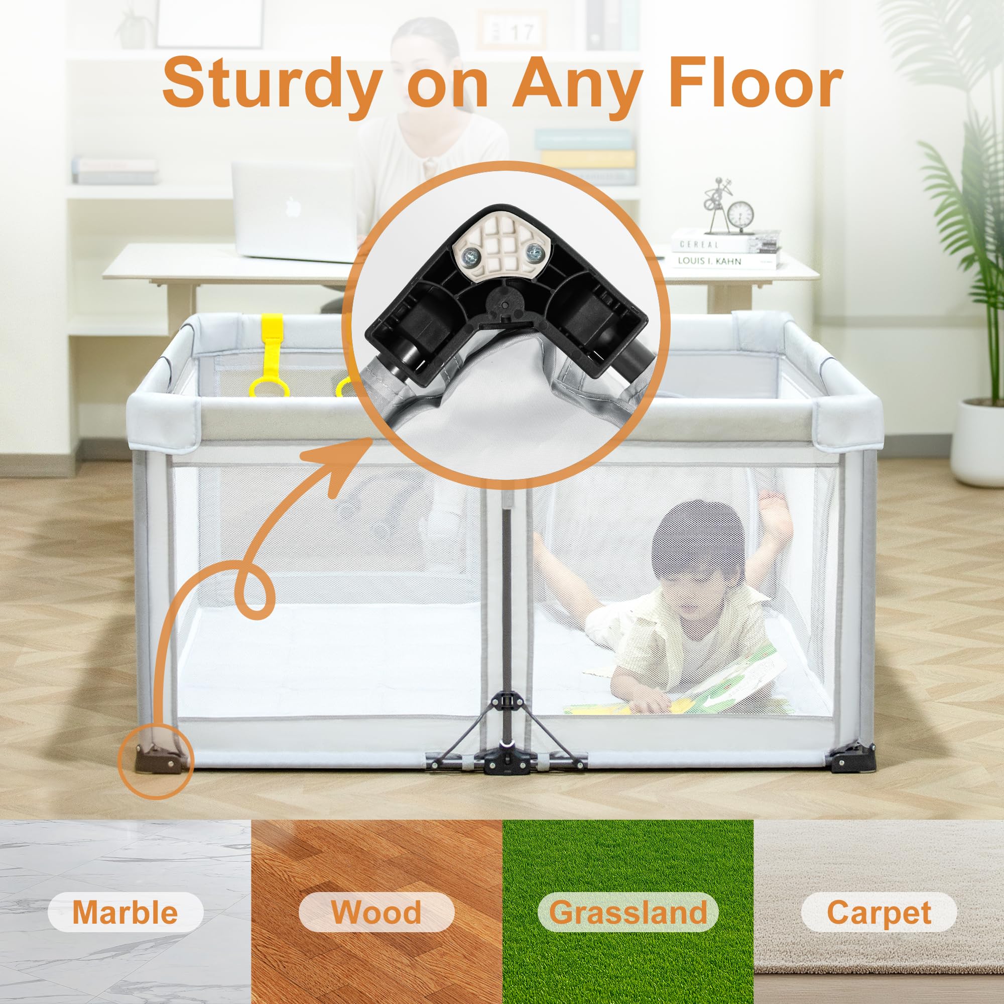 JJKAKA foldable playpen 360-degree mesh visibility lets you monitor baby.