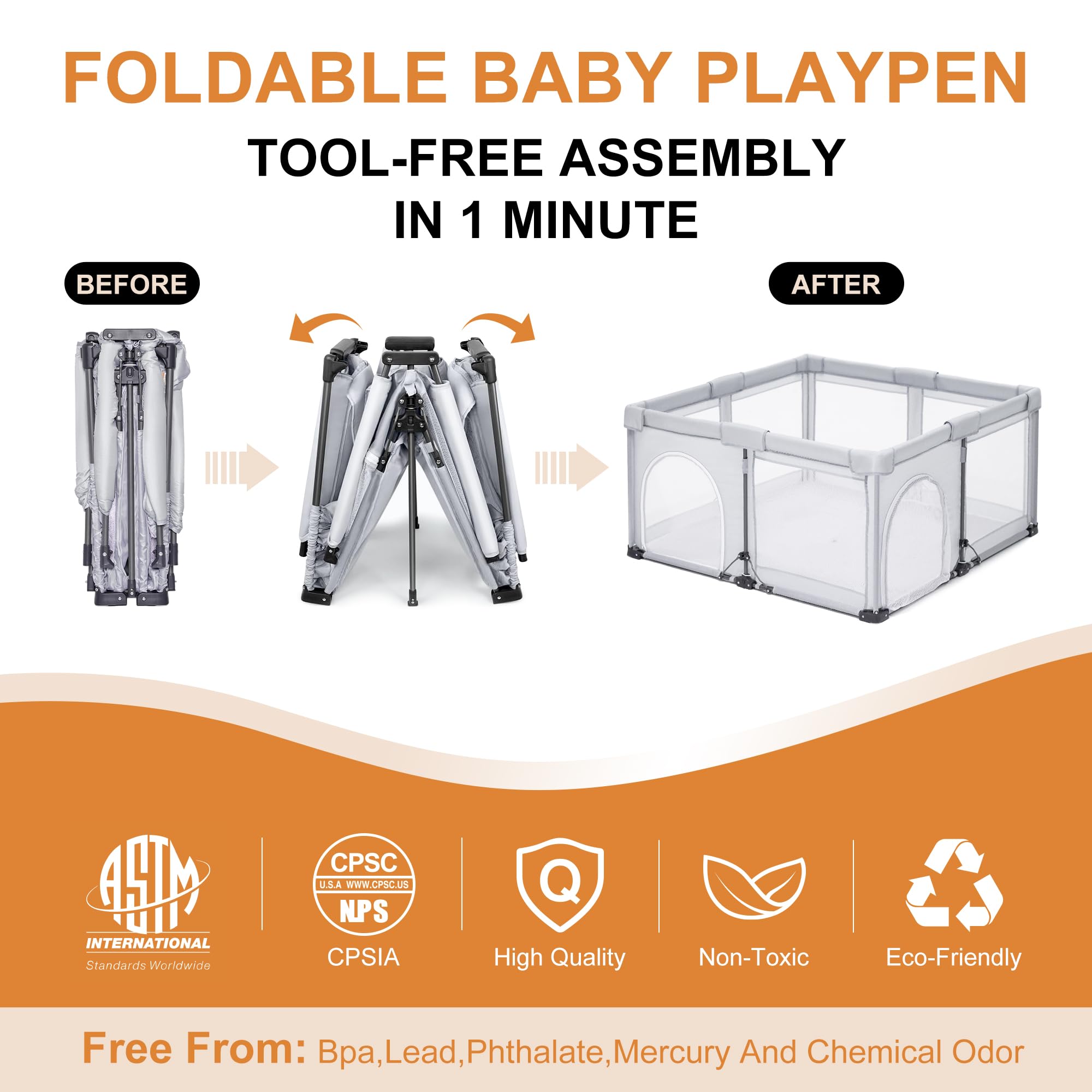 JJKAKA foldable playpen folded for easy portability in car trunk.