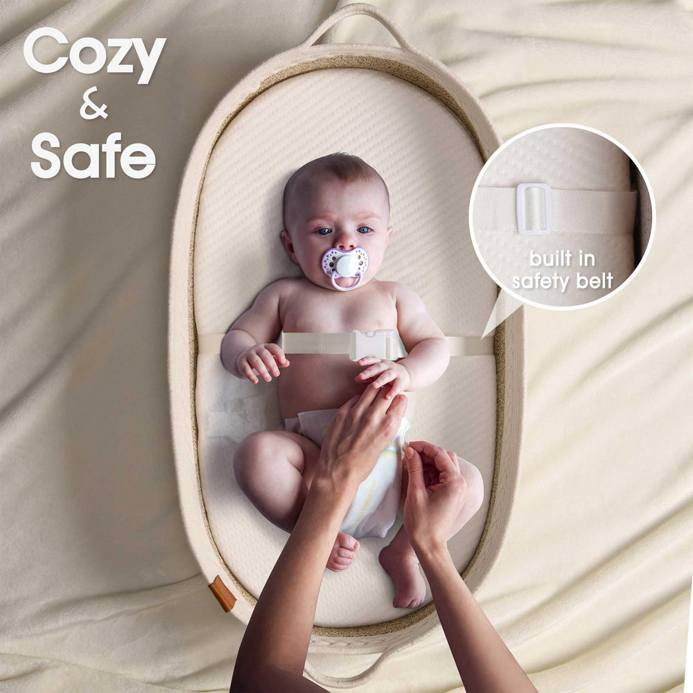 JJOO changing basket inner cover shows waterproof layer for hygiene and durability.