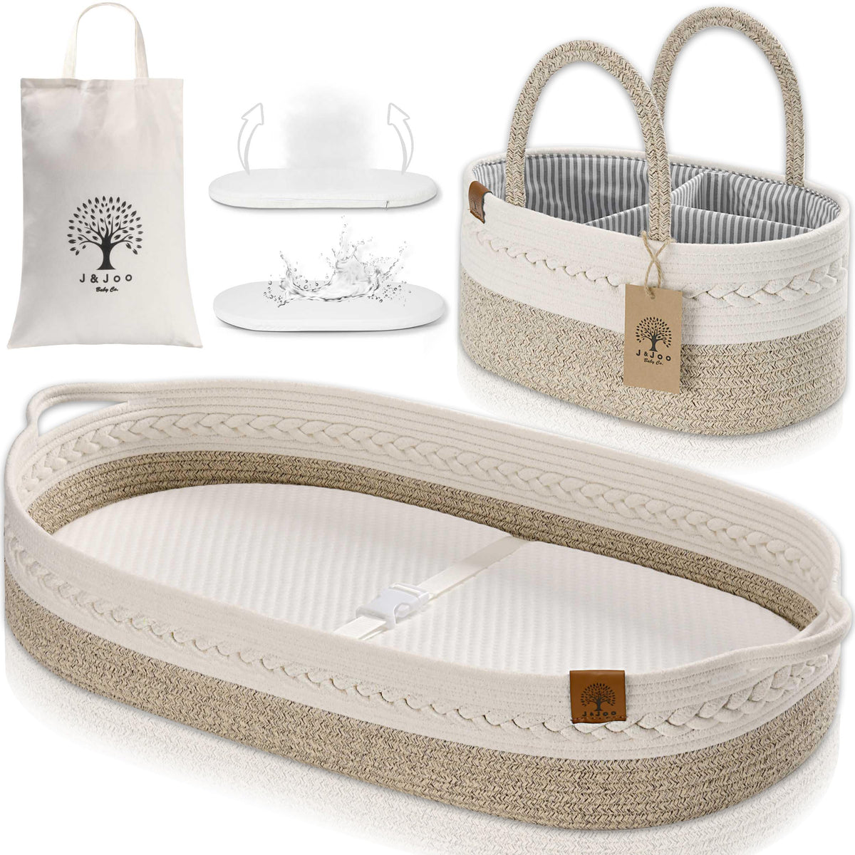 JJOO baby changing basket open view offers portable changing space for home and travel.