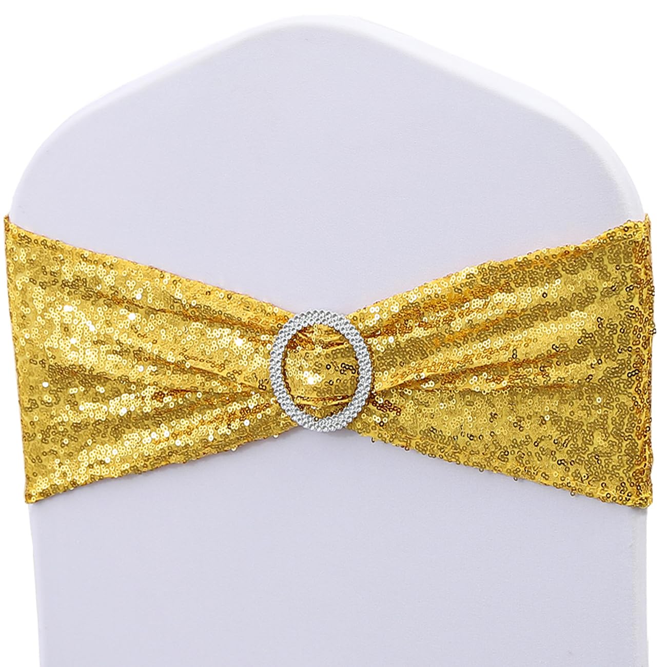 JKDMJF gold sequin chair sash 50-pack enhances wedding chairs.