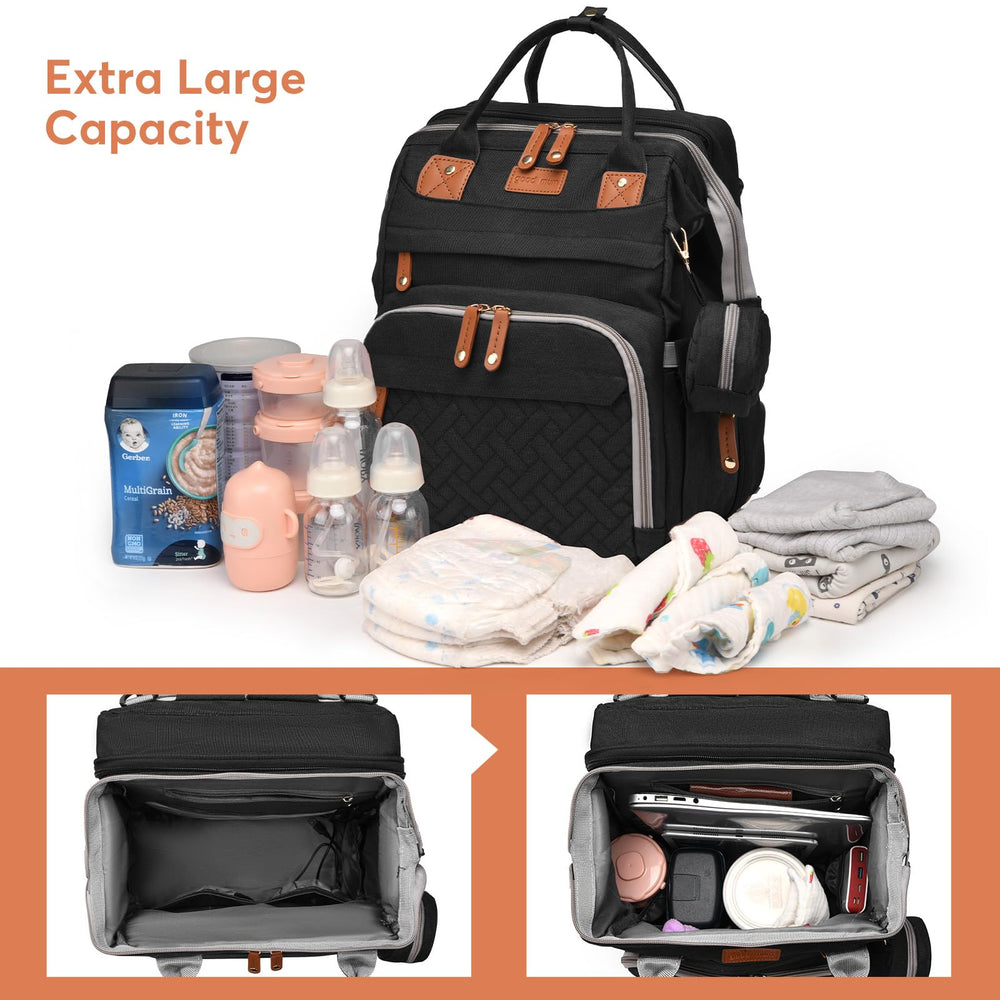 JKJRJJ large-capacity diaper bag with 19 pockets keeps essentials neatly organized.