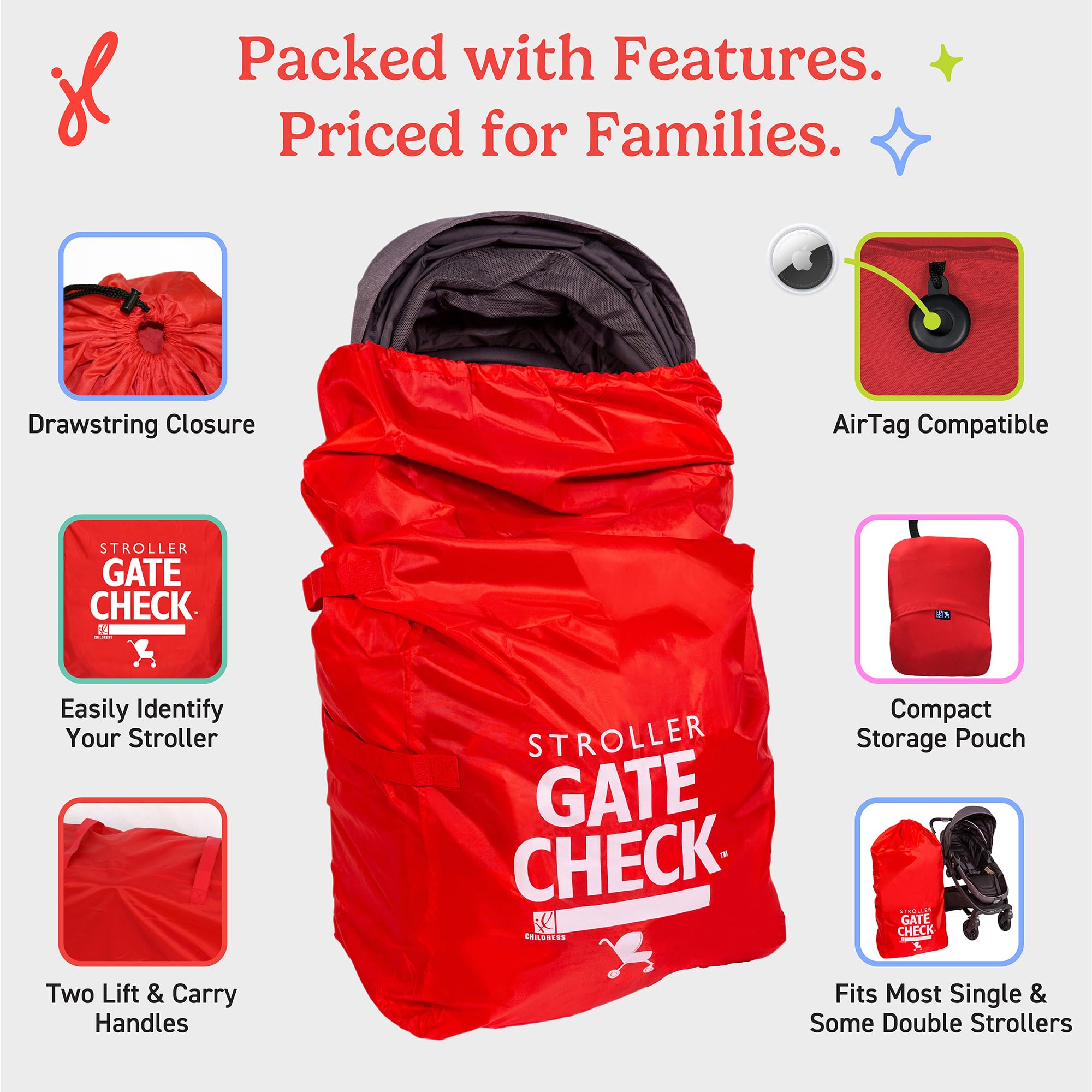 JL Childress bag’s attached stretch pouch for quick packing and storage